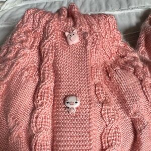 Toddler Pink Cable Knit Sweater with Pig Buttons